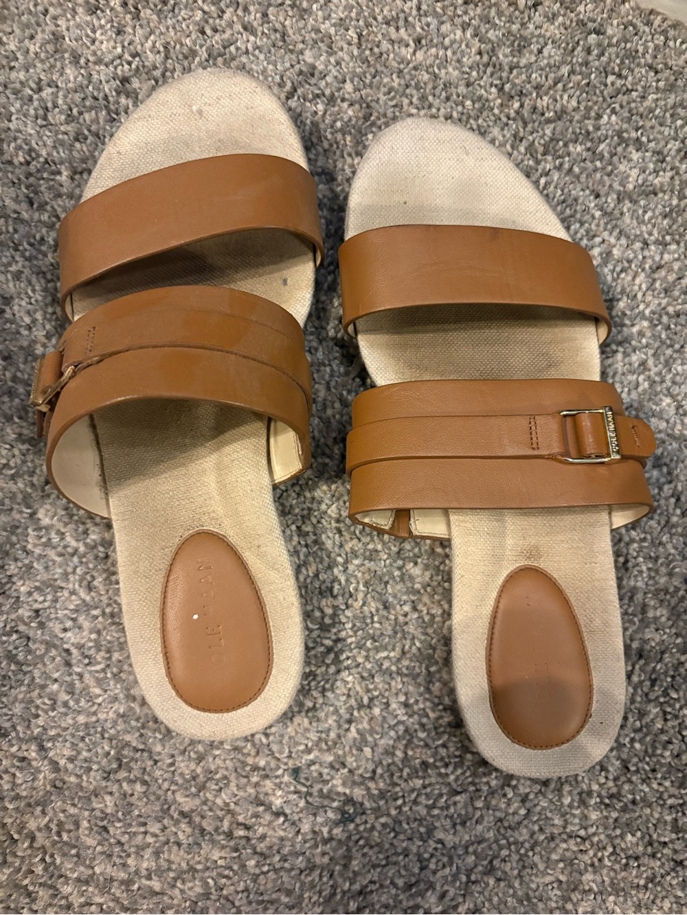Cole Haan Women's Francine Demi Wedge Slide Sandal Honey Raffia Canvas